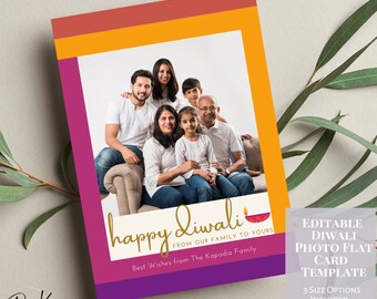 Happy Diwali Photo Greeting Card Template, Deepavali, Season greetings, Family Photo, Digital Template, Online Greeting Card, Photo Keepsake