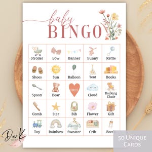Babybingospel, wilde bloem, boho babyshower, babyshowerspel, babyshower met bloemen, 50 voorgevulde bingokaarten, afdrukbaar spel, baby in bloei