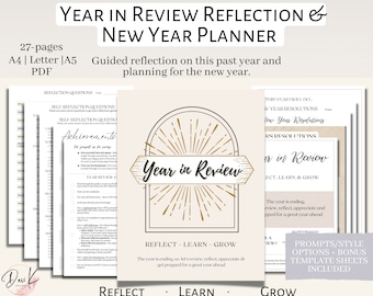 Year in Review Reflection and New Years Resolutions Bundle, Year In Review Printable, Self- Reflection Guide, Printable Planner