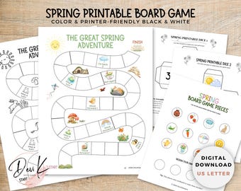 Juego de mesa de primavera para niños, diseño de juegos de mesa, piezas y dados para juegos de mesa DIY, juego para el aula, juego imprimible de primavera
