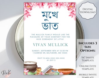 First Rice Ceremony Annaprashan Invitation Template, Annaprasana Invitation, Pasni, Evite Mobile Invitation, Digital Download
