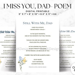 Memorial Poem Dad: Missing You Dad Poem Printable Set of 4 | Gift for Loss of Father | Sympathy Print | Funeral Keepsake | Dad Remembrance