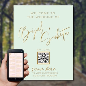 Welcome Sign with Scannable QR Code, QR Code to Digital Wedding Program, Custom Digital Download, Personalized Wedding Decor