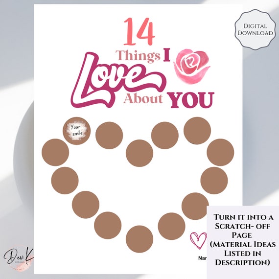 14 Days of Love Printable Scratch Off, Valentine's Day Gift, 14