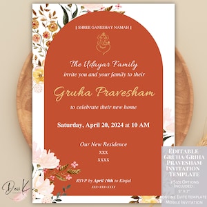 Gruha Pravesham Editable Invitation Template, Griha Pravesh Invitation, Vaastu Pooja Invite Card, Indian Housewarming, Pooja Invitation