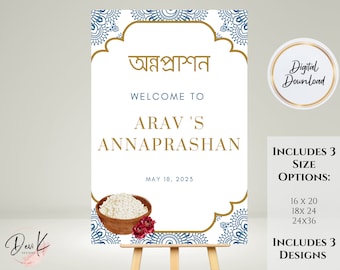 Annaprashan Ceremony Welcome Sign Template, Annaprasana Digital Download, Pasni, Newborn Rice Ceremony Sign, First Rice, Onnoprashon