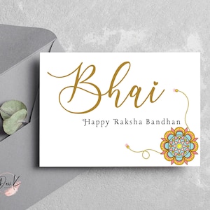 Tarjeta Happy Raksha Bandhan para hermanos, tarjeta Rakhi para el hermano Bhai, tarjeta de felicitación navideña moderna en blanco del sur de Asia, tarjeta física
