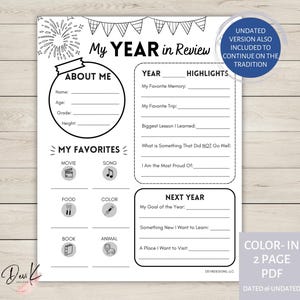 Kids Year in Review 2024 2025 Printable Activity Sheet, Undated, Kid ...