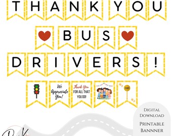 Pancarta imprimible de agradecimiento a los conductores de autobús, cartel de agradecimiento a los conductores de autobús, decoración para el Día de Agradecimiento a los Conductores de Autobuses Escolares, Semana del Personal de Transporte