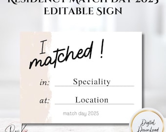 Editable Residency Match Day Sign 2025: Neutral Party Decor (Digital Download)