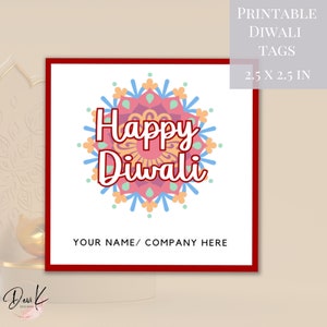 Printable Happy Diwali Tag, Personalizable, Deepavali Gift Tag, Sweets Box Tag, Printable Diwali Party Favor Bag Tag Download
