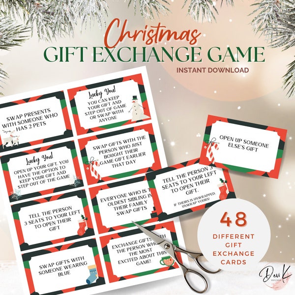 Christmas Gift Exchange Game Printable, White Elephant Party Game, Gift Swap, Holiday Game, Christmas Friends Family Game Fun, Yankee Swap