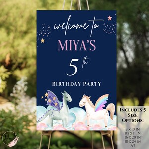 Dragon and Pegasus Birthday Welcome Sign, Editable Pegasus Party Sign Template, Dragon Party, Kids Birthday Party Theme, Instant Download,