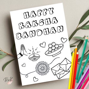 Printable Raksha Bandhan Coloring Card, Kids Rakhi Card, Rakhi Party Activities, Hindu Holiday Card, Instant Digital Download