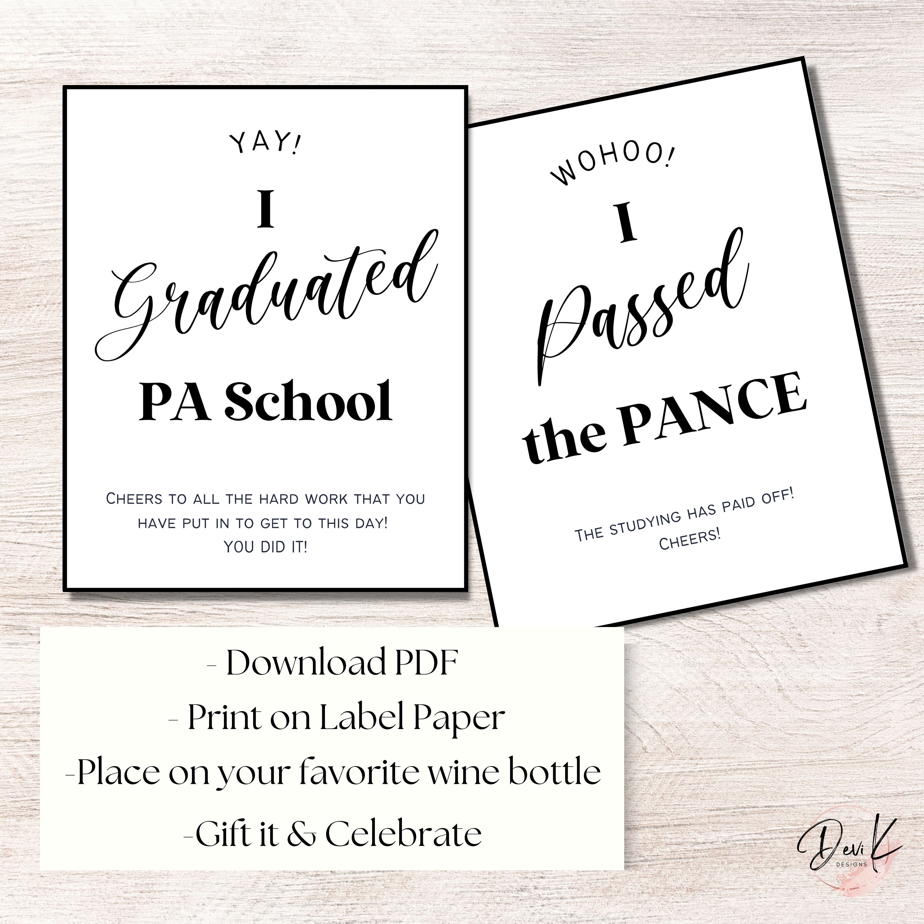 PA School Milestones Printable Wine Labels, Passed the PANCE, First ...