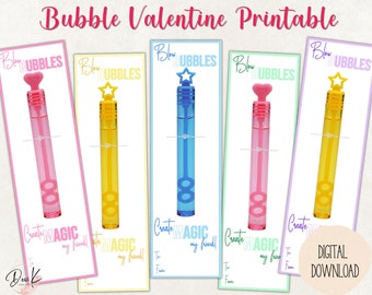 Bubble Valentine Printable, Bubble Wand Holder, Kids Valentines Day, Pastel, Classroom Valentines, Instant Download