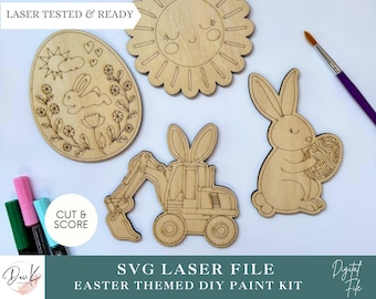 Easter Themed SVG Laser File, DIY Easter Laser Paint Kit, Kids Crafts Laser Files, Easter Vehicle, Glowforge, xTool, Spring Color in Crafts