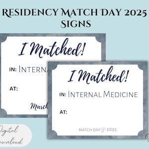 Letreros para el día de la residencia 2025 Plantilla editable &quot;I MATCHED&quot; Decoración para fiesta virtual imprimible para el día de la residencia