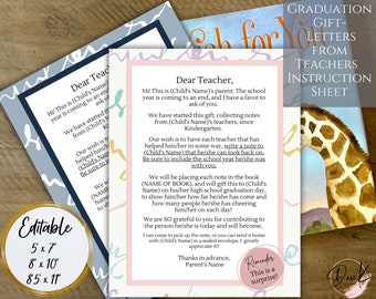 EDITABLE Graduation Book Letters from Teachers Printable Template, Unisex, Instructions for Teacher Letter, Graduation Gift, Keepsake