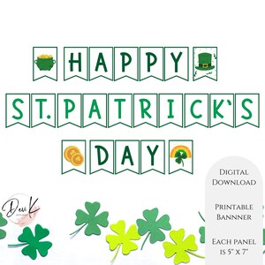 Happy St. Patrick&#39;s Day Printable Banner, Bunting Banner, St. Patty&#39;s Day Party Decorations, Home, Office, School Decor Instant Download