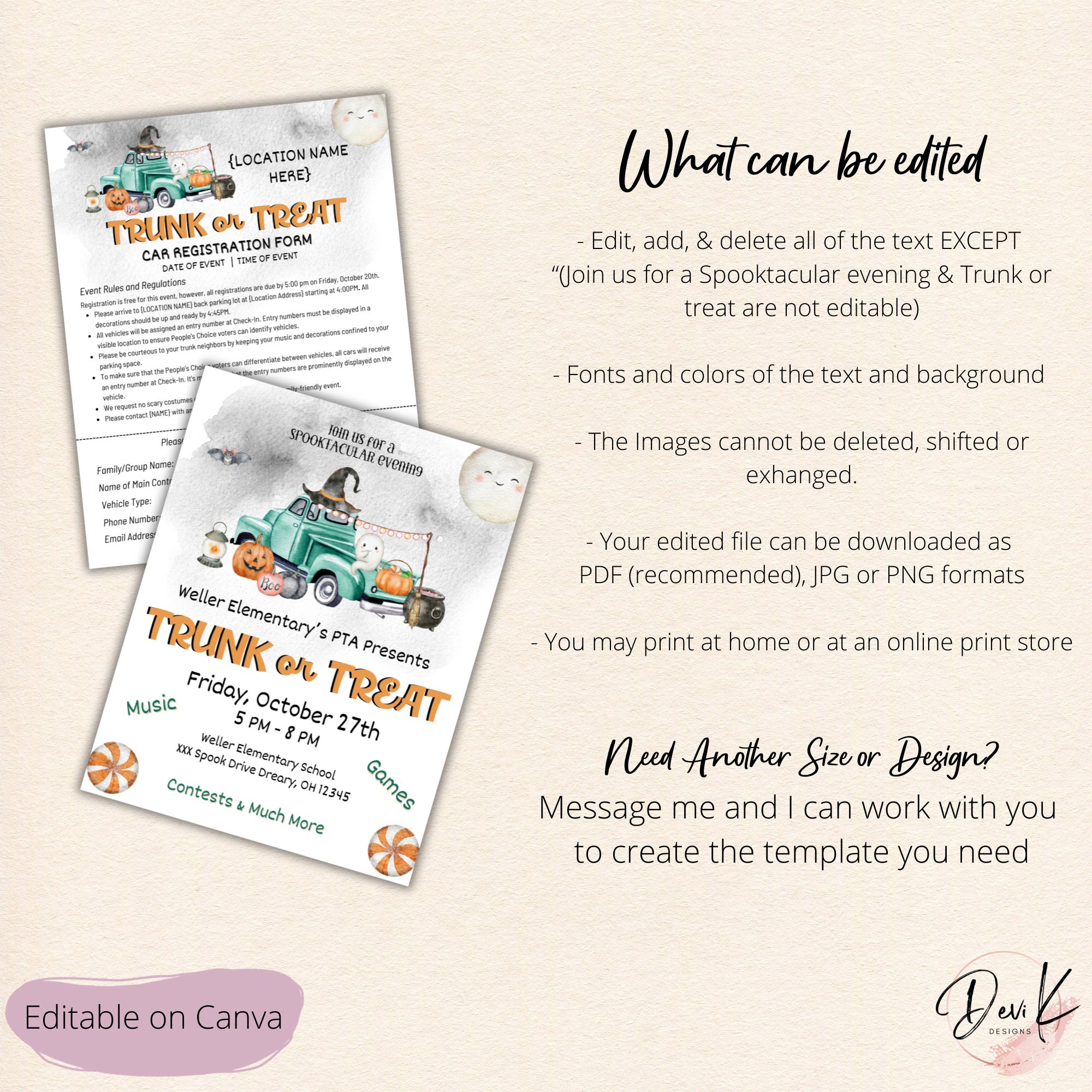 Editable TRUNK or TREAT Flyer & Registration Form Bundle Template, PTA ...