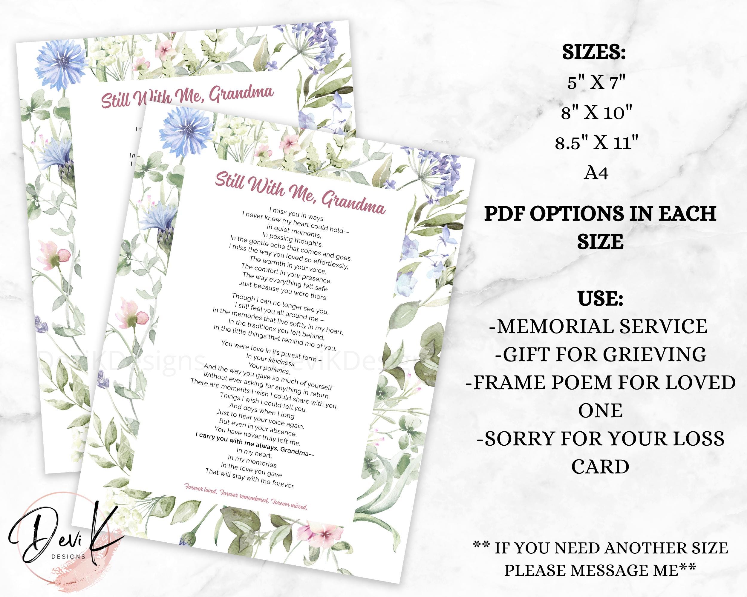 Grandma Memorial Poem Printable | Sympathy Gift for Loss of Grandmother ...