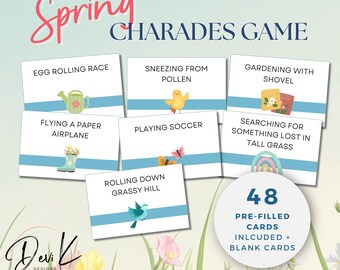 Juego de charadas de primavera imprimible, actividad de representación o dibujo para todas las edades, divertida actividad de temporada, juegos de fiesta de primavera, descarga instantánea