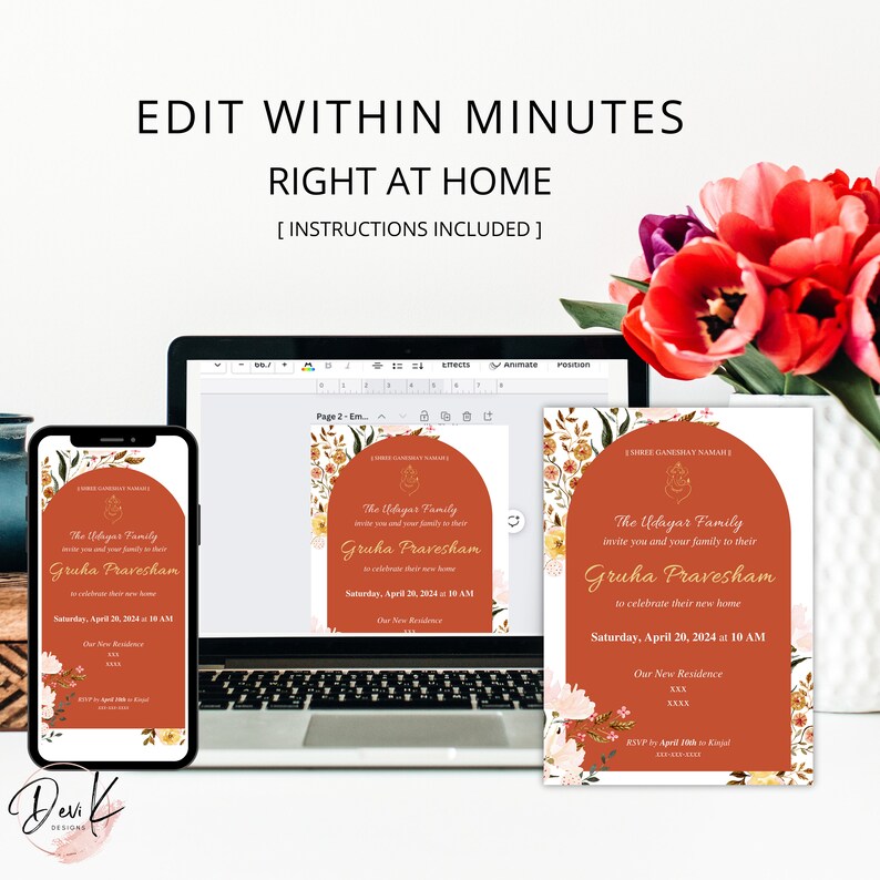 Gruha Pravesham Editable Invitation Template, Griha Pravesh Invitation, Vaastu Pooja Invite Card, Indian Housewarming, Pooja Invitation image 6