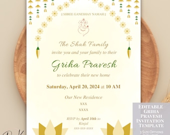 Griha Pravesh Invitation Template, Editable Gruha Pravesham Invitation, Vaastu Pooja, Indian Housewarming Pooja Invite, Evite Mobile