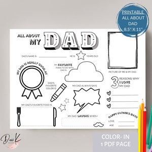 All About My Dad Printable Page for Father's Day, Printable Gift From ...