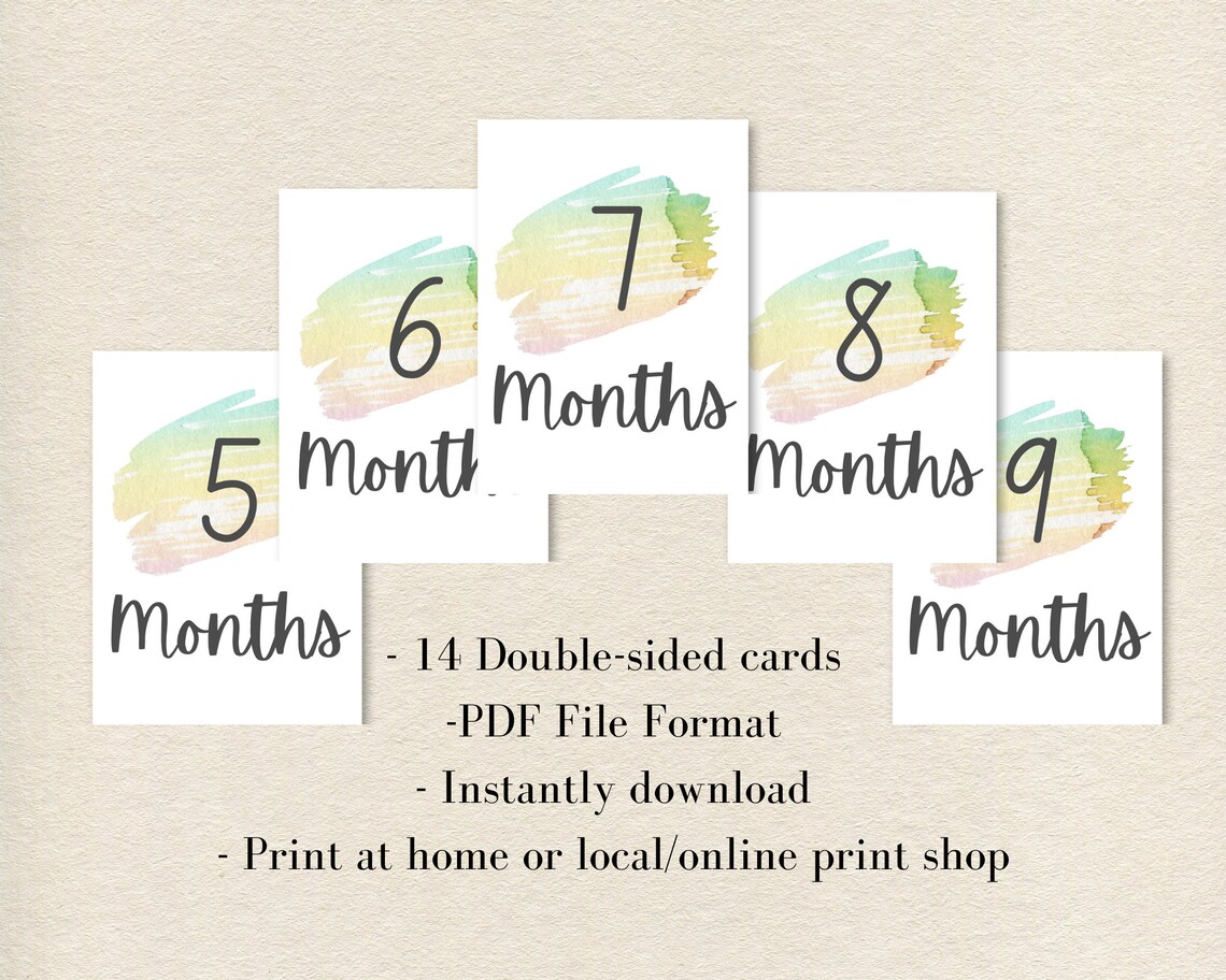 Printable Baby Monthly Milestone Cards Rainbow Watercolor - Etsy