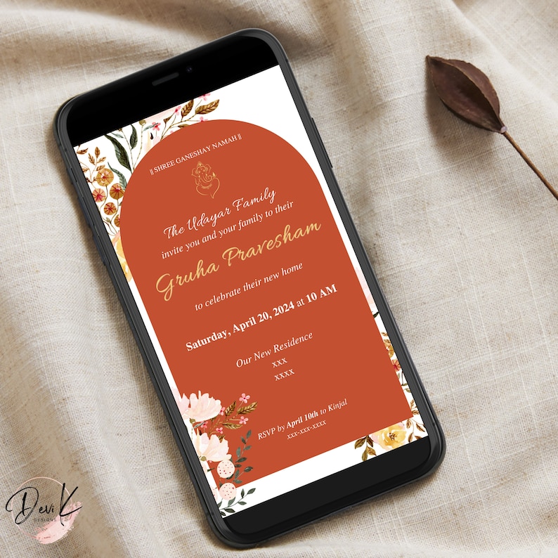 Gruha Pravesham Editable Invitation Template, Griha Pravesh Invitation, Vaastu Pooja Invite Card, Indian Housewarming, Pooja Invitation image 2