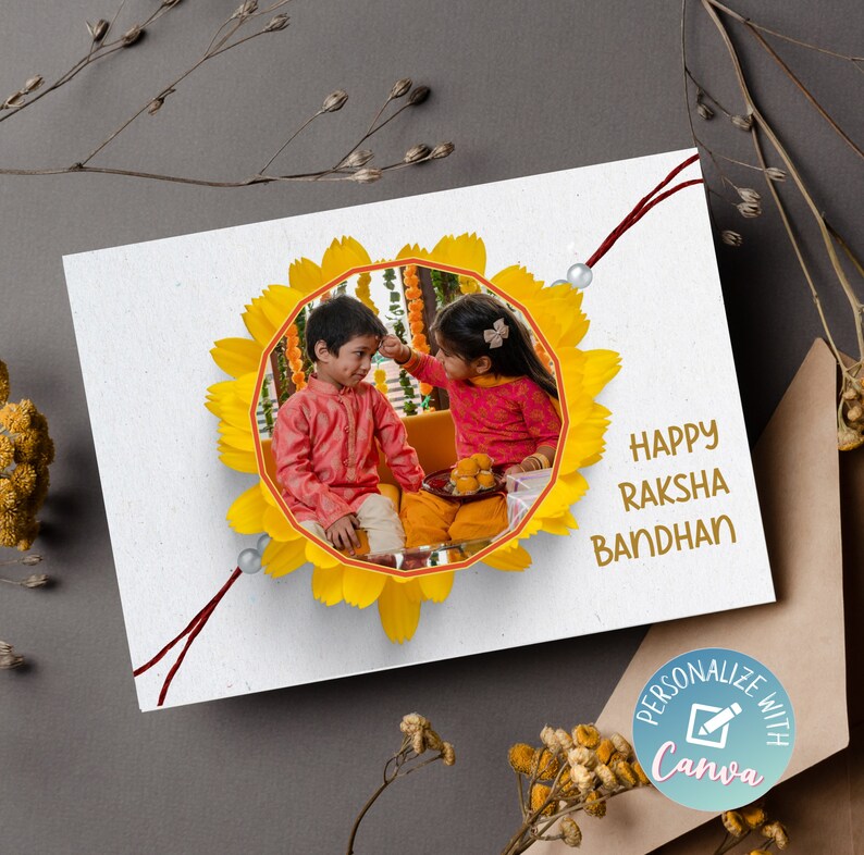 Custom Photo Raksha Bandhan Card, Personalized Rakhi Picture Card, Modern Rakhi Printable, Instant Digital Download image 3