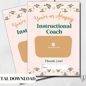 Instructional Coach Appreciation Gift Card Holder, Mentor Gift, Digital Download, Thank You Card, Printable