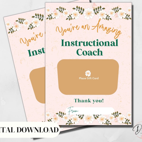 Instructional Coach Appreciation Gift Card Holder, Mentor Gift, Digital Download, Thank You Card, Printable