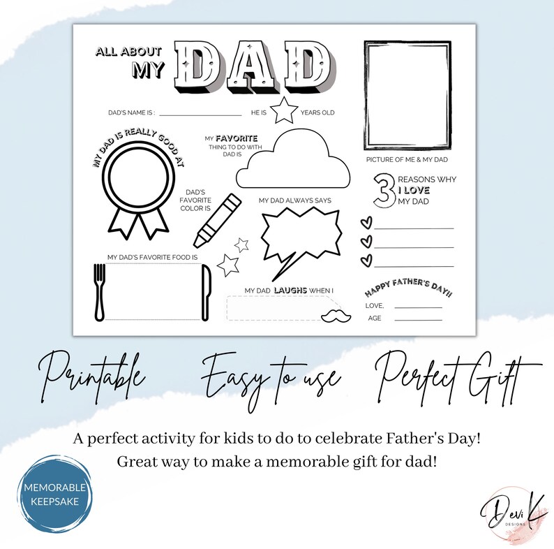 All About My Dad Printable Page for Father's Day - Etsy