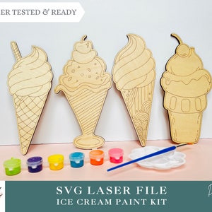 Ice Cream SVG Laser File Kit, Set van 4, DIY Ice Cream Laser Paint Kit, Kids Crafts Laser Files, DIY Birthday Party Gunsten, Glowforge, xTool