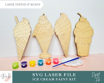 Ice Cream SVG Laser File Kit, Set of 4, DIY Ice Cream Laser Paint Kit, Kids Crafts Laser Files, DIY Birthday Party Favors, Glowforge, xTool
