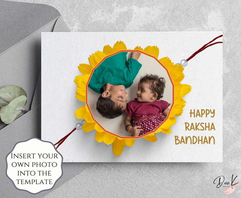 Custom Photo Raksha Bandhan Card, Personalized Rakhi Picture Card, Modern Rakhi Printable, Instant Digital Download image 2