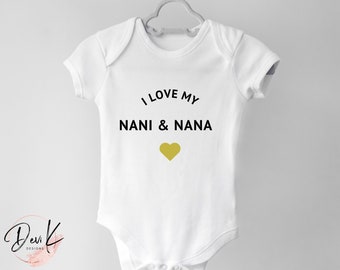 I Love My Nani & Nana Baby Bodysuit, Indian Grandmother and Grandfather, Baby Gift, Baby Bodysuit, Baby Shower gift, Indian, Gujarati