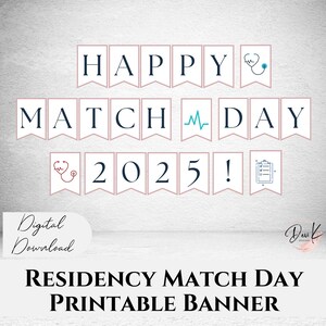 Happy Match Day 2025 Printable Banner, Residency Match Day, Medical School Virtual Match Party, Instant Download, Pink