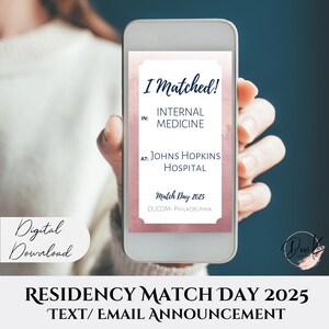 Anuncio de texto editable del día de la coincidencia de residencia 2025 &quot;I MATCHED&quot;, degradado rosa, descarga, día de coincidencia virtual, anuncio digital