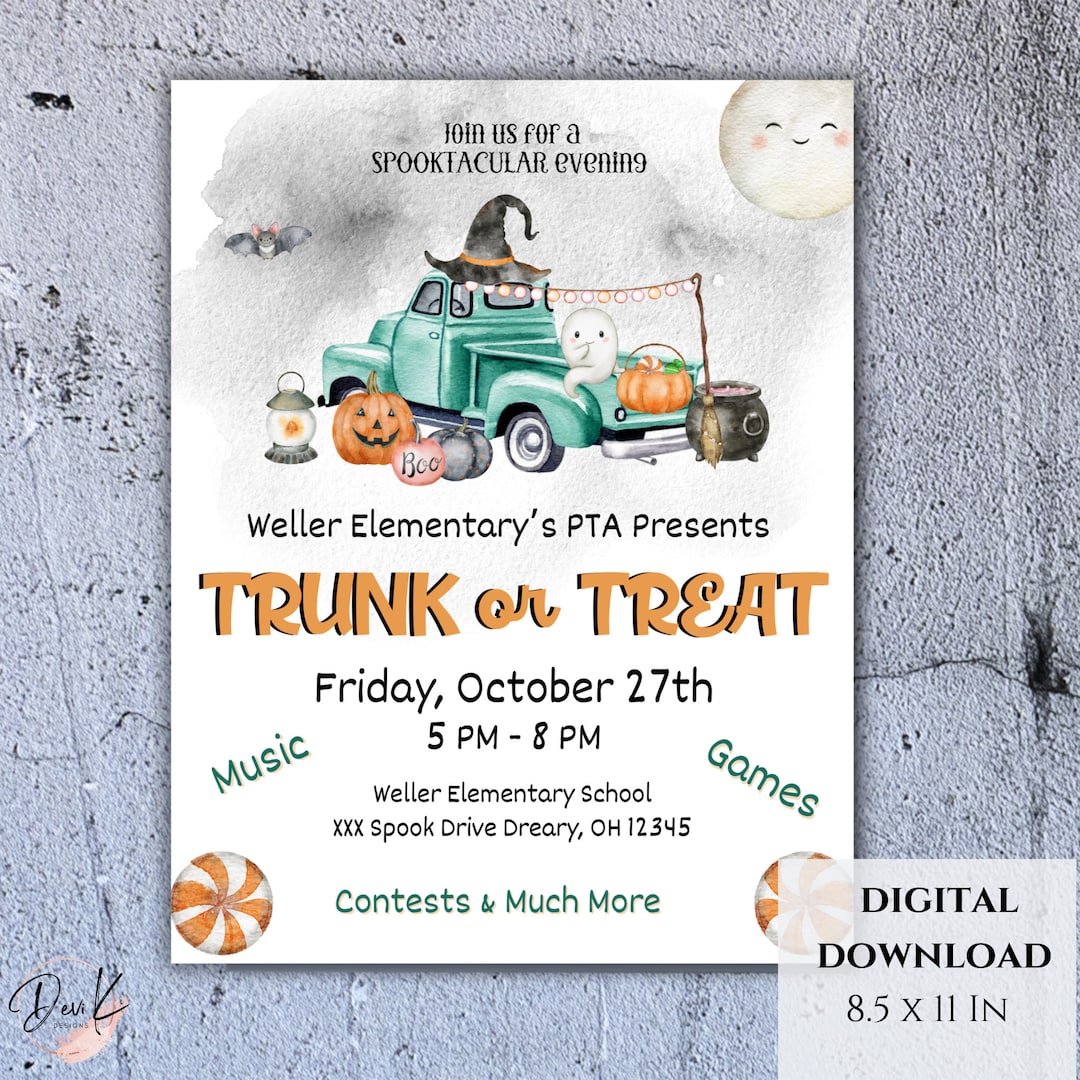 Editable TRUNK or TREAT Flyer Template Printable Flyer PTA Fall Flyer Editable TRUNK or TREAT Flyer Template Printable Flyer PTA Fall Flyer