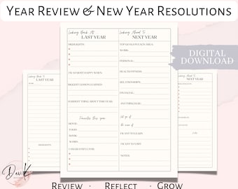 2025 2026 Year End Review Planner, New Years Resolutions, Year In Review Printable, Printable Self-Reflection Guide