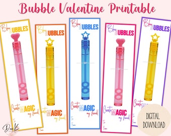 Bubble Valentine Printable, Vibrant Colors, Bubble Wand Holder, Kids Valentines Day, Classroom Valentines, Instant Download