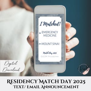 Anuncio de residencia virtual, cartel editable &quot;I MATCHED&quot; 2025, anuncio de texto del día de la residencia, residencia de la facultad de medicina