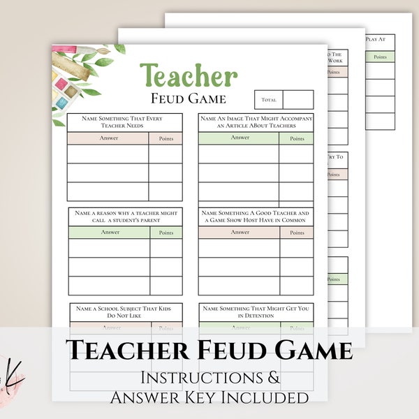 Teacher Feud Game, Teacher Trivia Game, Teacher Appreciation Game, Teacher Retirement Game, Staff Meeting Games, Icebreaker Game, Printable