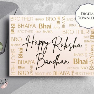 Raksha Bandhan Card, Bhaiya, broer, Bro, Bhai, Rakhi Card, moderne Rakhi Card, blanco kaart, afdrukbaar, INSTANT DIGITALE DOWNLOAD