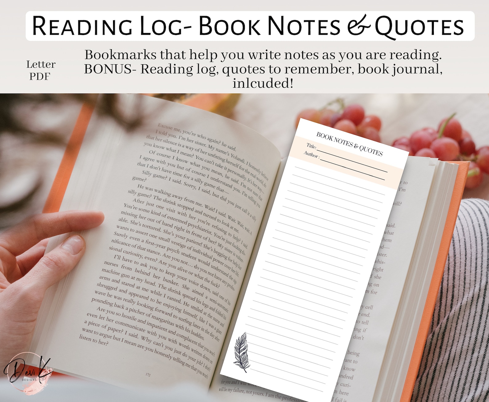 Notw Bookmark Book Notes & Quotes Printable Bookmarks, Reading Log Bookmark, Note ...