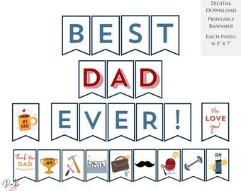 Bester Vater aller Zeiten druckbares Banner, bester Vater, druckbares Vatertags-Party-Banner, Wimpelkette für Haus-Vatertag-Geburtstags-Dekoration
